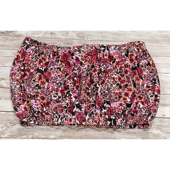 Topshop Womens Size 4 Multicolor Floral Strapless Cropped Bandeau Tube Top - Picture 2 of 6